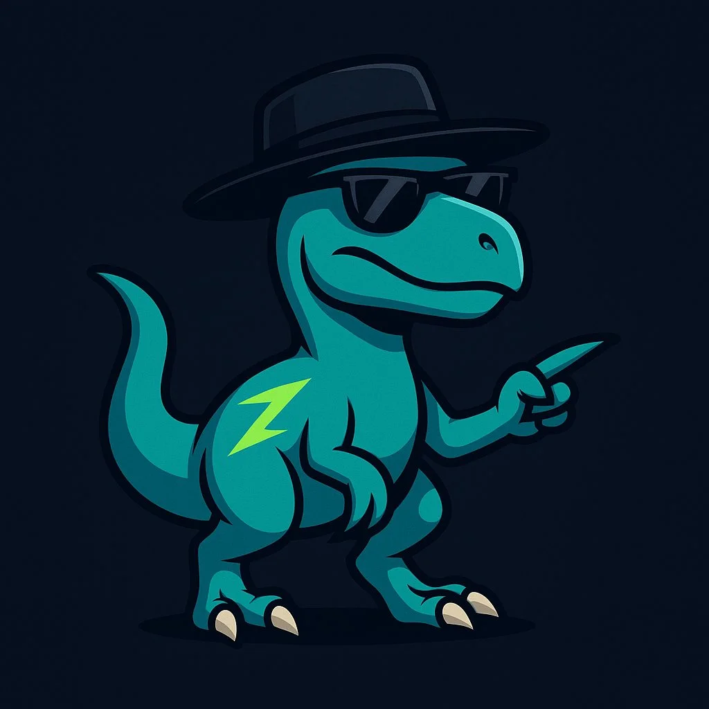 Zolociraptor mascot wearing a hat and sunglasses